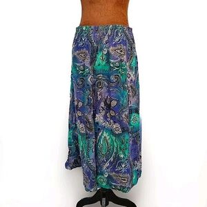 Vintage 80s Skirt Fritzi of California Midi‎ Blue Green Abstract Size M Colorful